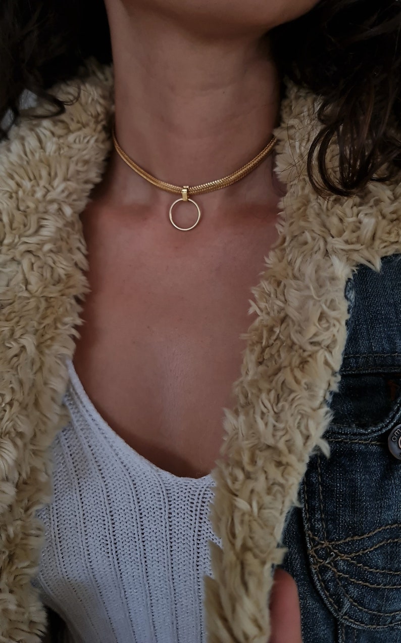 Gold Chain Choker O Ring Choker Herringbone Chain Choker Etsy