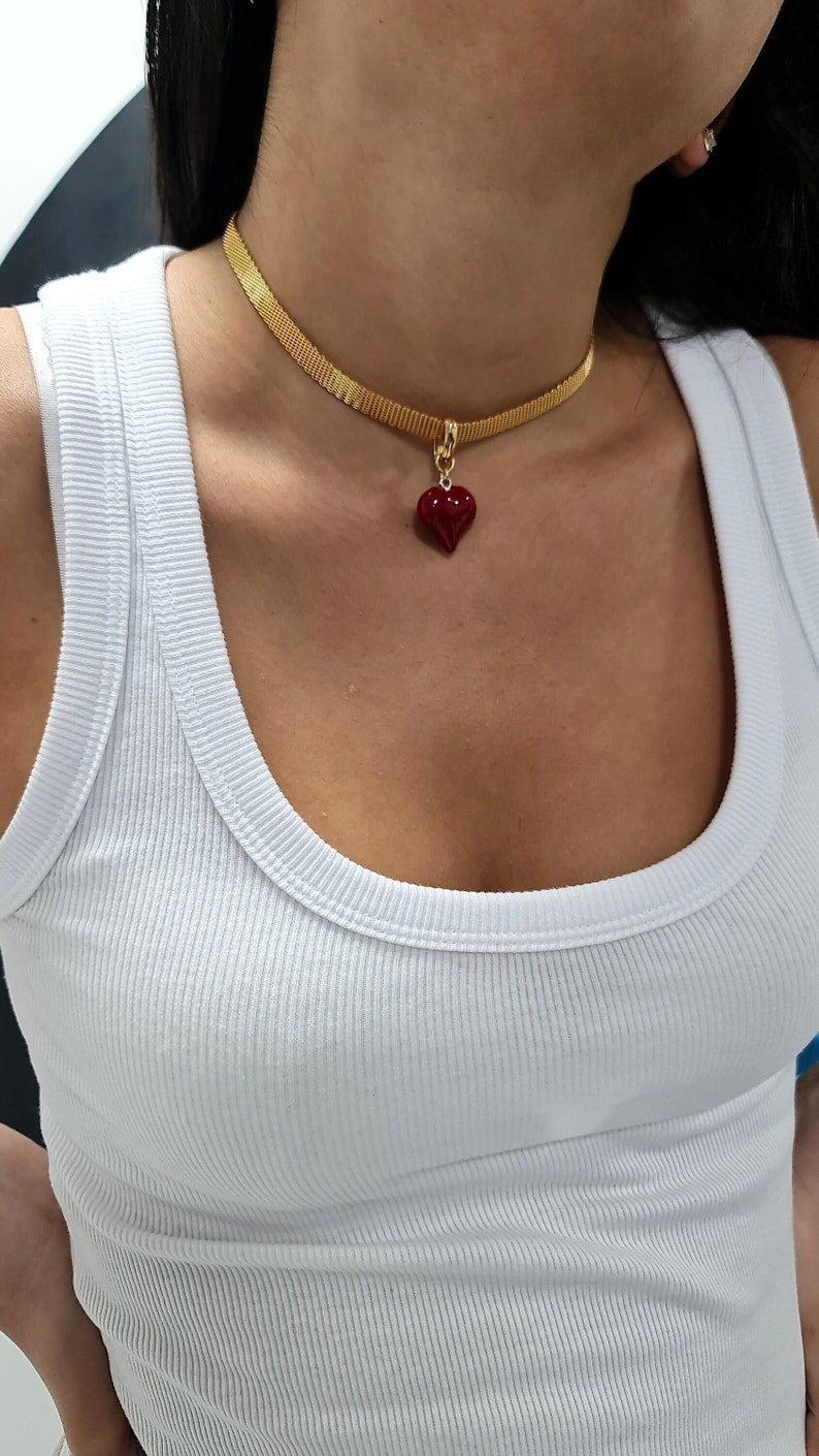Red Heart Choker Necklace, heart pendant choker Collar, Dainty Choker Necklace, goth, gothic jewelry, Romantic Gift for girlfriend