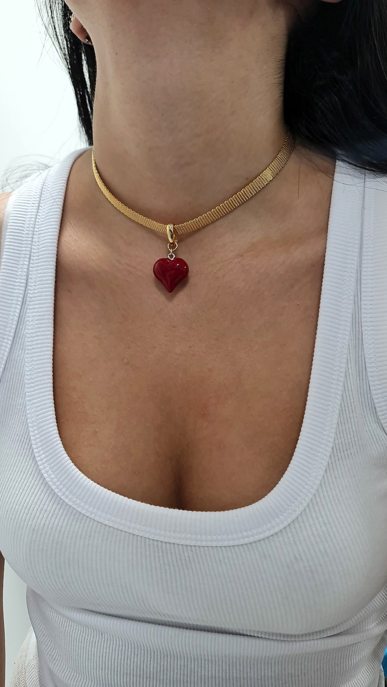 Red Heart Choker Necklace, heart pendant choker Collar, Dainty Choker Necklace, goth, gothic jewelry, Romantic Gift for girlfriend