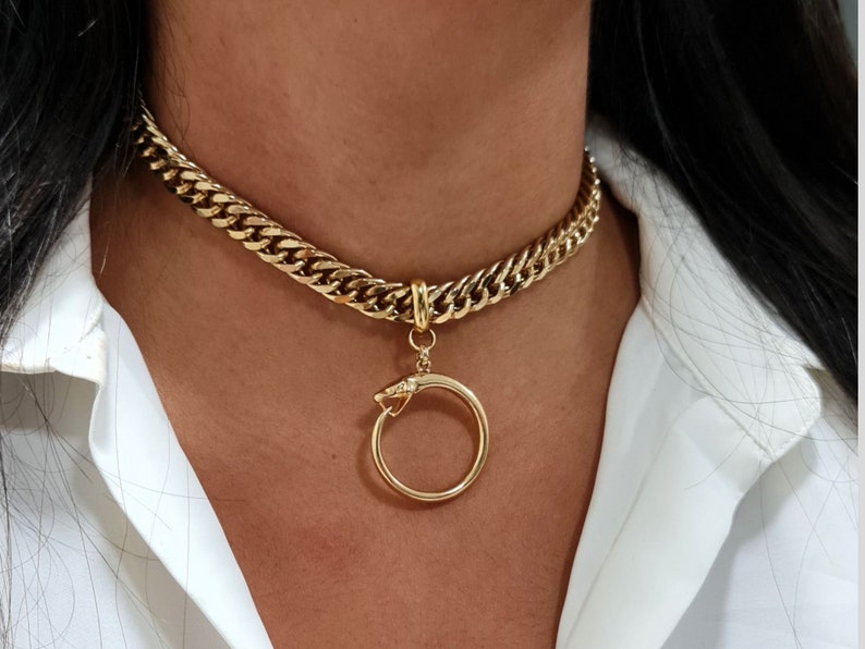 Gold Snake Necklace for Women, Eternity Circle Necklace, Unique Snake choker Necklace, Ouroboros Snake Pendant Necklace, Snake Jewelry image 8