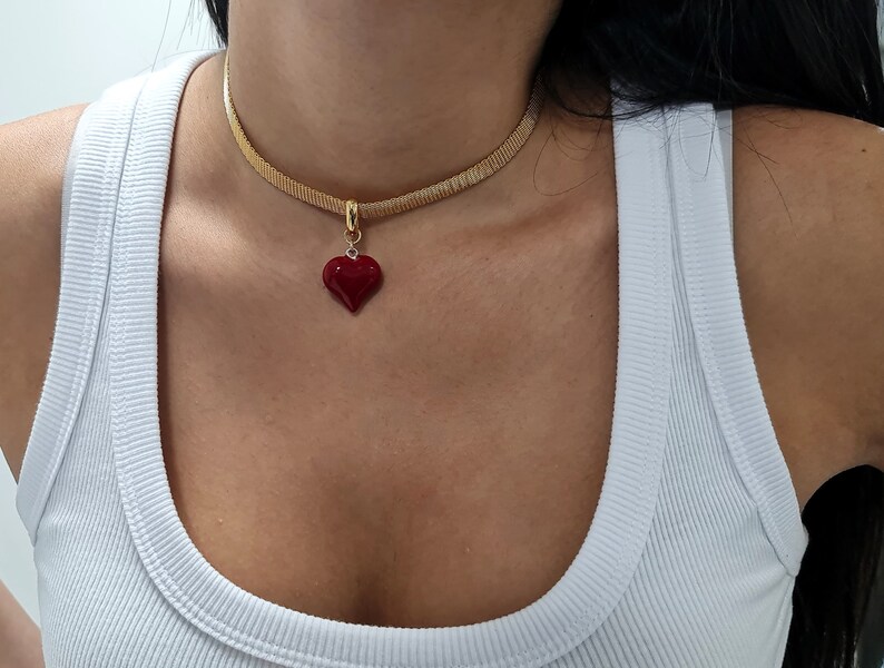 Red Heart Choker Necklace, heart pendant choker Collar, Dainty Choker Necklace, goth, gothic jewelry, Romantic Gift for girlfriend