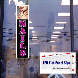 Señal de ventana de caja de luz de panel plano Led vertical de clavos 48 "x 12"