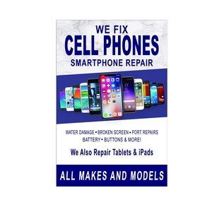 Arreglamos teléfonos celulares, reparación de teléfonos inteligentes, cartel publicitario, letrero de 24 "x 36"