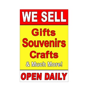 ¡Vendemos Regalos, Recuerdos, Manualidades y Más! Cartel publicitario letrero 24 "x 36"