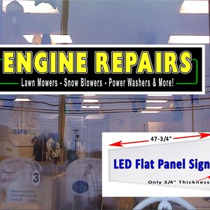 Reparaciones de motores cortacéspedes, quitanieves, lavadoras eléctricas... Letrero de ventana de caja de luz de panel plano LED 48 "x 12"