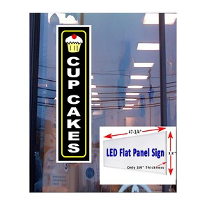 Letrero de ventana con caja de luz LED con pantalla plana de Cupcakes, 48 "x 12"