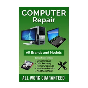Servicio de reparación de computadoras portátiles Cartel publicitario de 24" x 36"