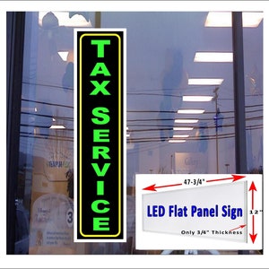 Letrero de ventana con caja de luz LED de panel plano de servicio de impuestos de 48" x 12"