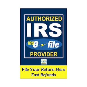 Cartel publicitario autorizado del proveedor de archivos electrónicos del IRS, 24 "x 36"