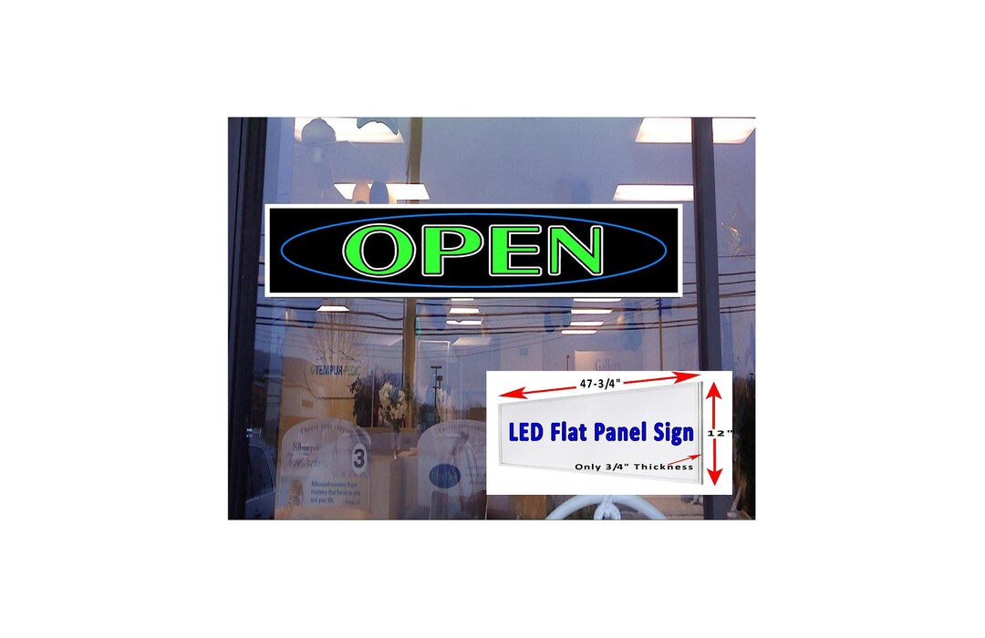 OPEN Illuminated Led Flat Panel Light Box Window Sign 48