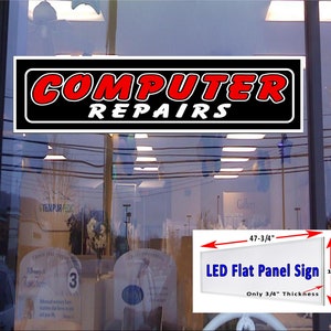 Reparaciones de computadoras Led panel plano caja de luz ventana signo 48"x12"
