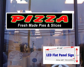 Pizza Fresh made pies and slices Led flat panel light box window sign 48&quot;x12&quot;