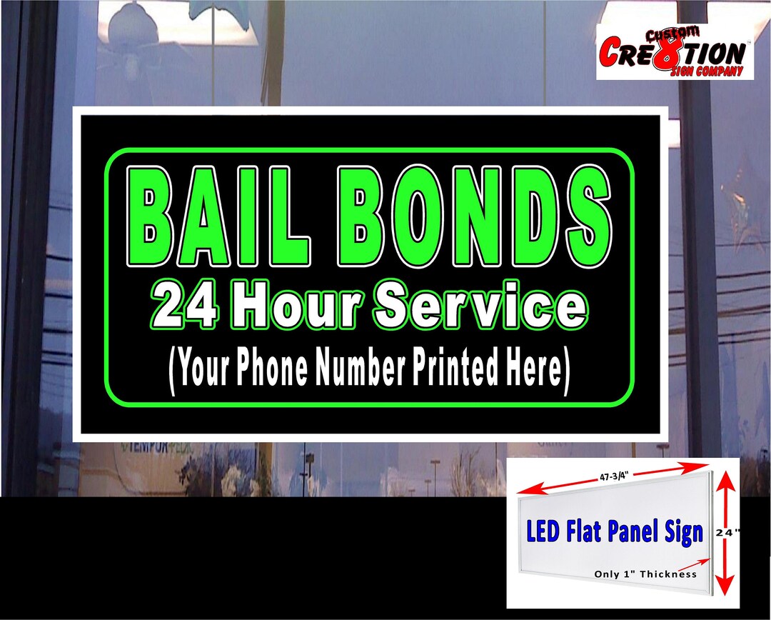 Bail Bonds 24 Hour Service Led Flat Panel Light Box Window Etsy