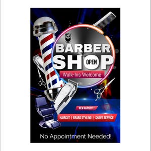 Barber Shop Open Haircut Beards Shave Advertising Poster Sign 24&quot;x36&quot;