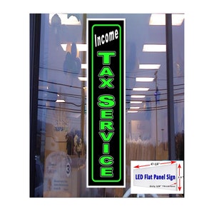 Letrero de ventana con caja de luz LED de panel plano de 48" x 12" para servicio de declaración de impuestos