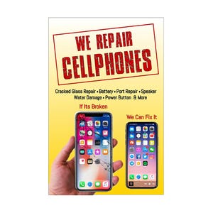 Cartel publicitario "Reparamos teléfonos móviles" de 24" x 36"