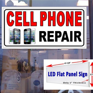 Reparación de teléfono celular fondo blanco Led panel plano caja de luz ventana signo 48 "x 24"