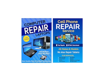 Carteles publicitarios de reparación de teléfonos móviles e informática (2 unidades, 24" x 36")