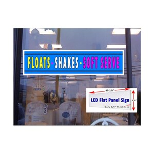 Floats Shakes Soft Serve Led flat panel light box window sign 48"x12"