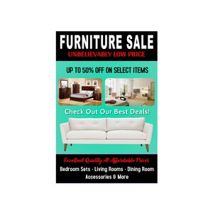 Cartel publicitario de venta de muebles, 24 pulgadas x 36 pulgadas