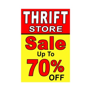 Tienda de segunda mano con hasta un 70% de descuento en cartel publicitario, 24 "x 36"
