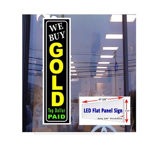 Compramos letrero de ventana con caja de luz LED de panel plano con el mejor precio en oro, 48 "x 12"