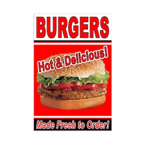 Cartel publicitario de hamburguesas, hamburguesas, 24x36 pulgadas