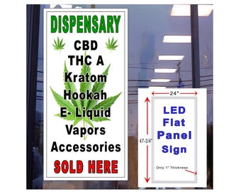 Dispensario CBD, vapores de kratom, cachimba, panel de luz LED, letrero para ventana de 122 x 61 cm