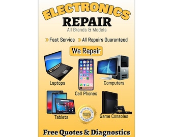 Electronics Repair cell phone computer laptop tablets Advertising Poster Sign 24&quot;x36&quot;