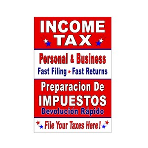 Servicio de Impuestos sobre la Renta Impuestos en inglés y español texto publicitario cartel cartel 24 "x 36"