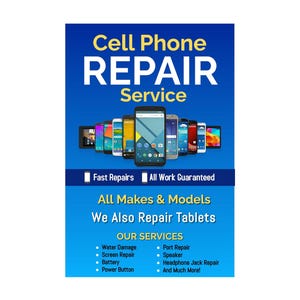 Cartel publicitario de servicio de reparación de teléfonos celulares de 24" x 36"