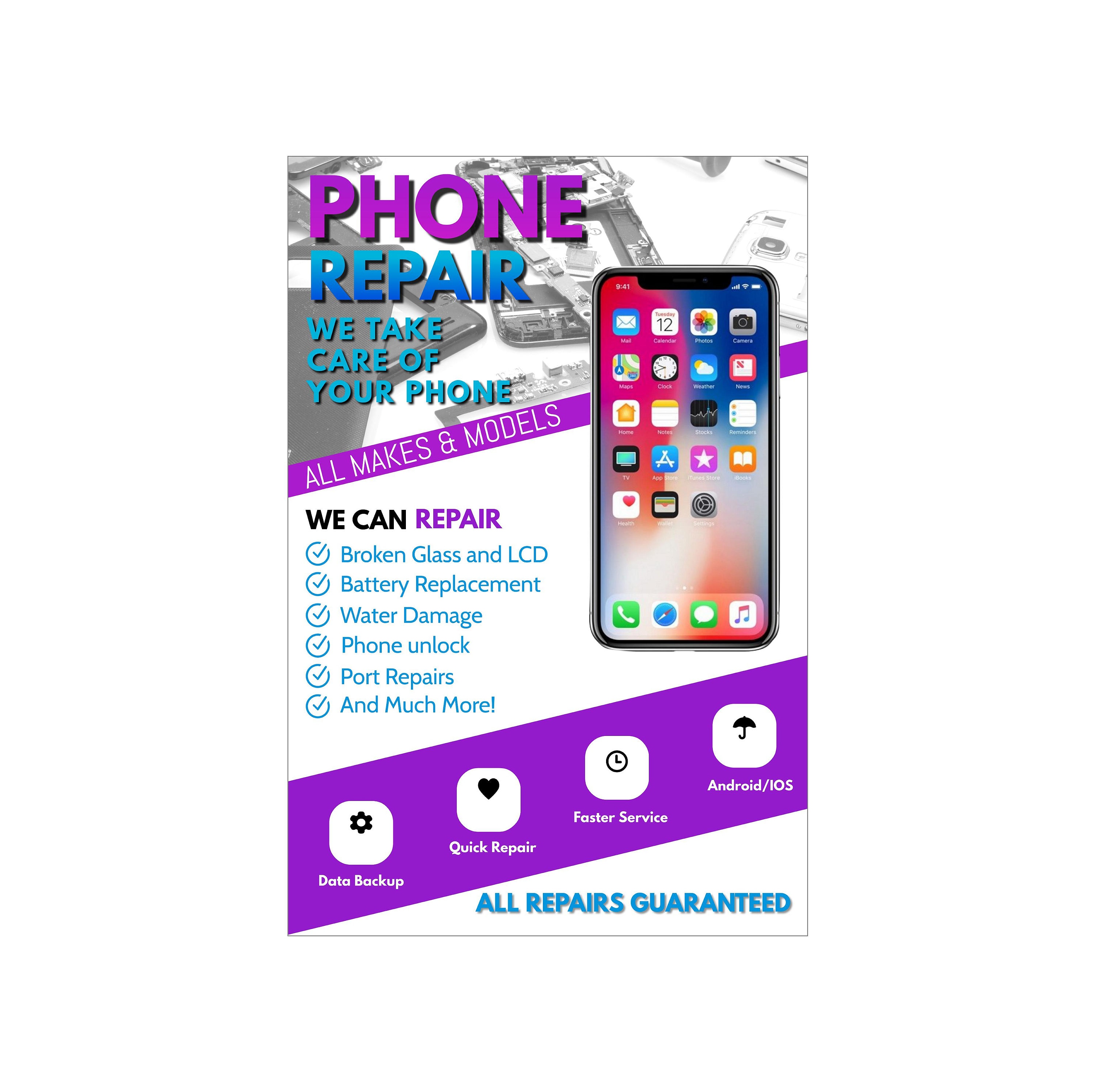 Phone Repair Service All Makes and Models Advertising Poster Sign 24x36