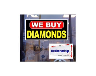 Letrero de ventana con luz LED "Compramos diamantes" de 48" x 24"