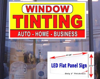 Letrero de luz LED para ventana de 48 x 24 pulgadas para tintado de ventanas de automóviles, hogar y negocios