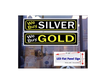 Compramos cajas de luz LED doradas y plateadas para ventanas. Paquete de 2 letreros de 48" x 12".
