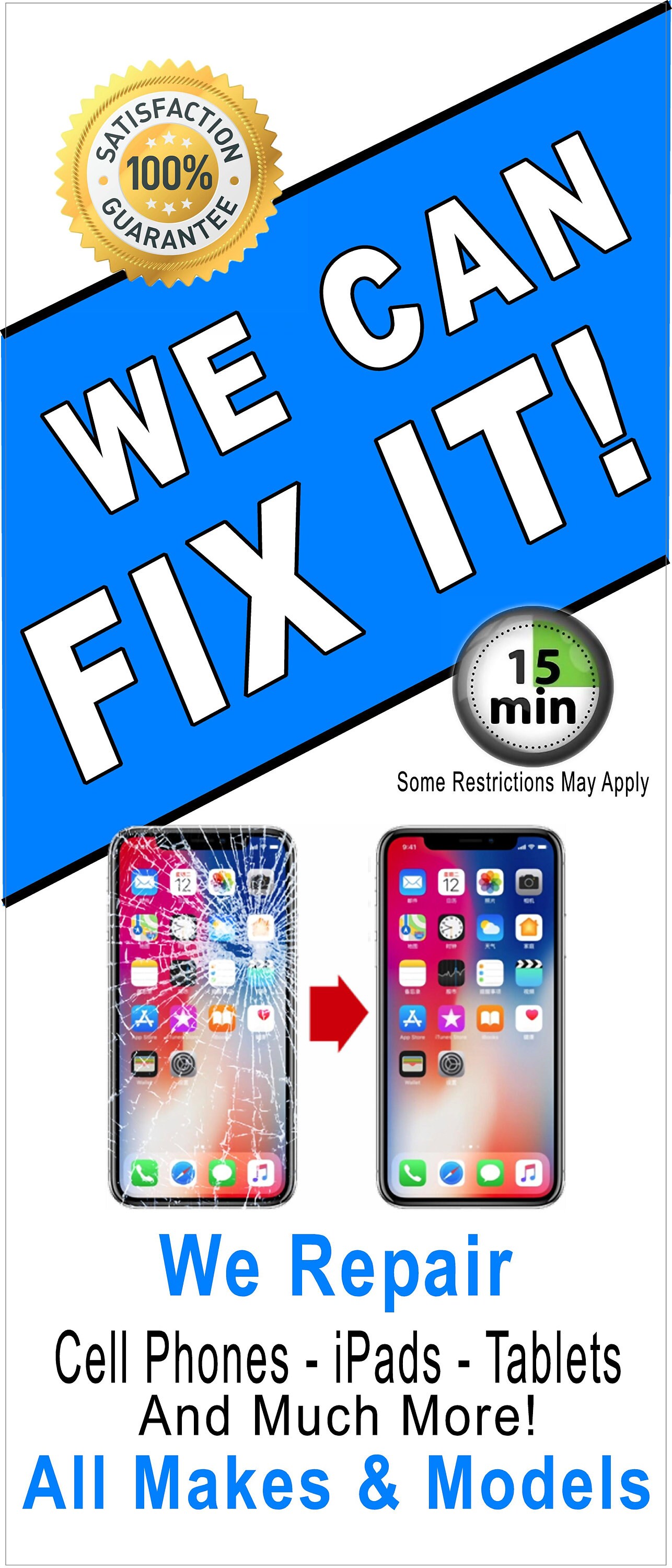 We Can Fix It Cell Phone Repair Retractable Banner Stand Sign With 33x