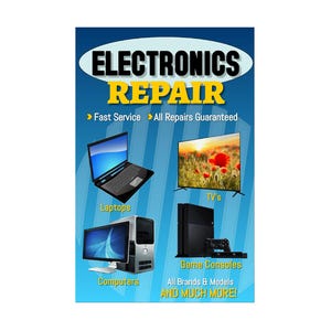 Cartel publicitario de reparación de equipos electrónicos, televisores, ordenadores portátiles, consolas de juegos, 24 x 36 pulgadas