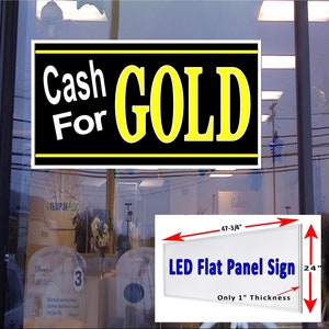 Letrero de ventana con caja de luz Led de pantalla plana Cash for Gold, 48 "x 24"