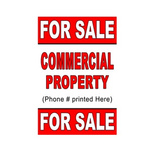Propiedad comercial en venta con número de teléfono impreso, cartel publicitario, 24 "x 36"