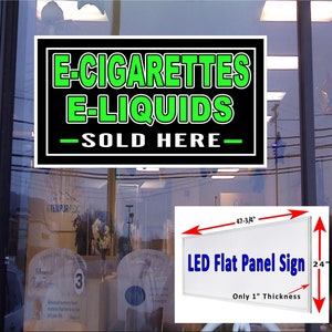 Cigarrillos electrónicos y líquidos vendidos aquí, caja de luz Led con pantalla plana, letrero para ventana de 48 "x 24"