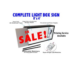 Letrero de aluminio para exteriores, 2,44 m x 1,22 m, iluminación LED de un solo lado (gráficos personalizados)