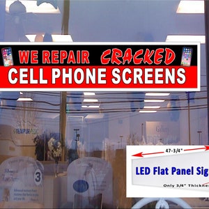 Reparamos pantallas de teléfonos móviles agrietadas Señal de ventana de caja de luz de panel plano LED 48 "x 12"