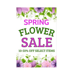 Oferta de flores de primavera 10-50 % de descuento en artículos seleccionados Cartel publicitario Letrero 24 "x 36"