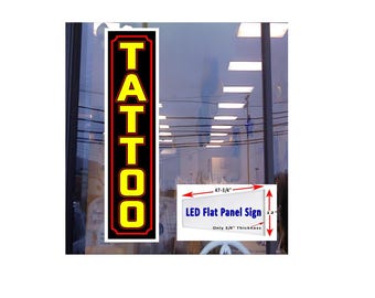Letrero de ventana con luz LED para tatuajes, 48" x 12", amarillo