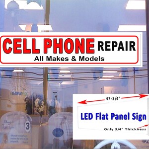 Reparación de teléfonos celulares Todas las marcas y modelos Panel de luz LED plano Letrero para ventana 48"x12"