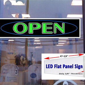 Letrero de ventana con caja de luz LED plana iluminada ABIERTA de 48" x 12"
