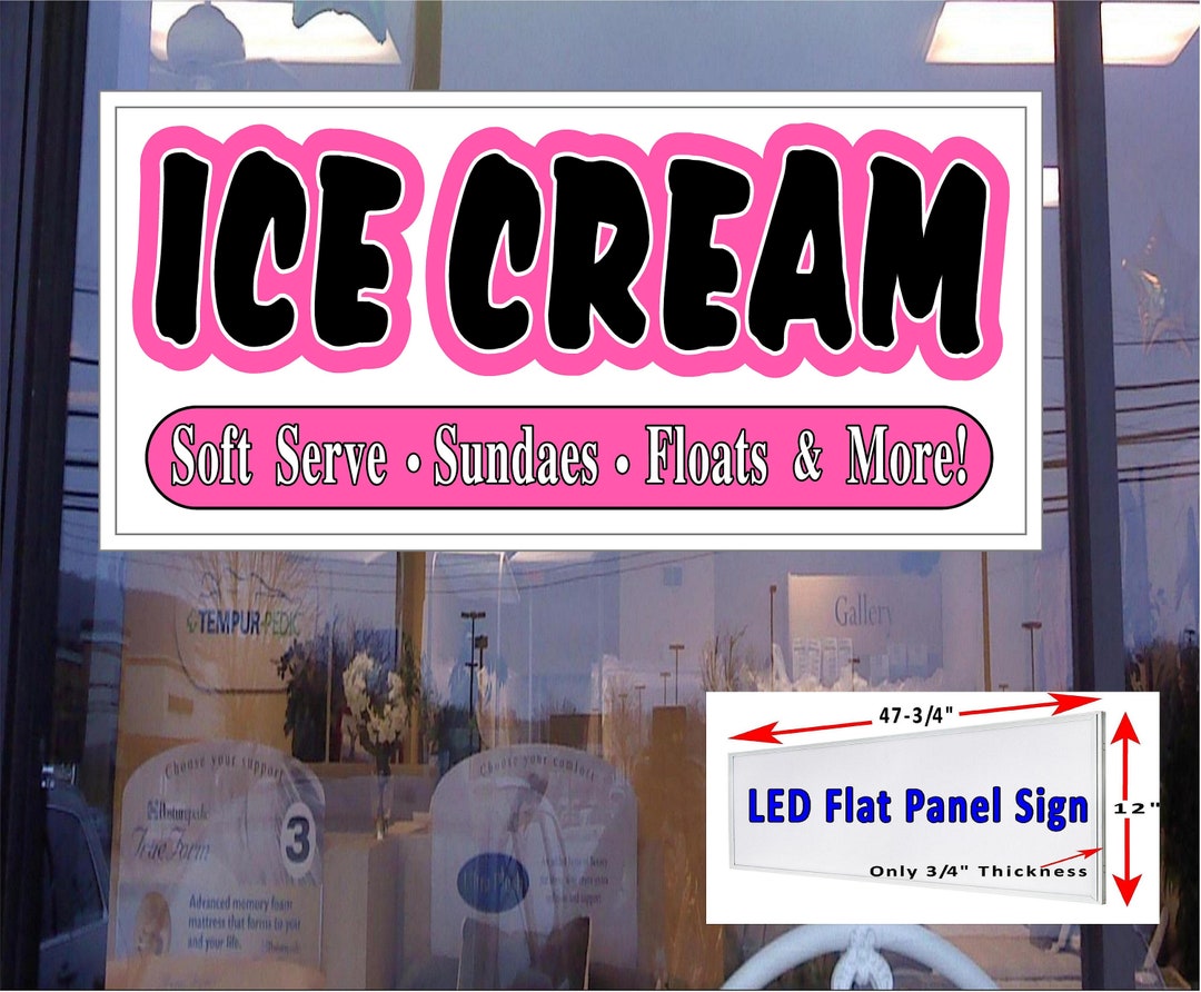 Ice Cream Led Window Sign 48x24 Flat Panel Light Box Window Led Sign Etsy