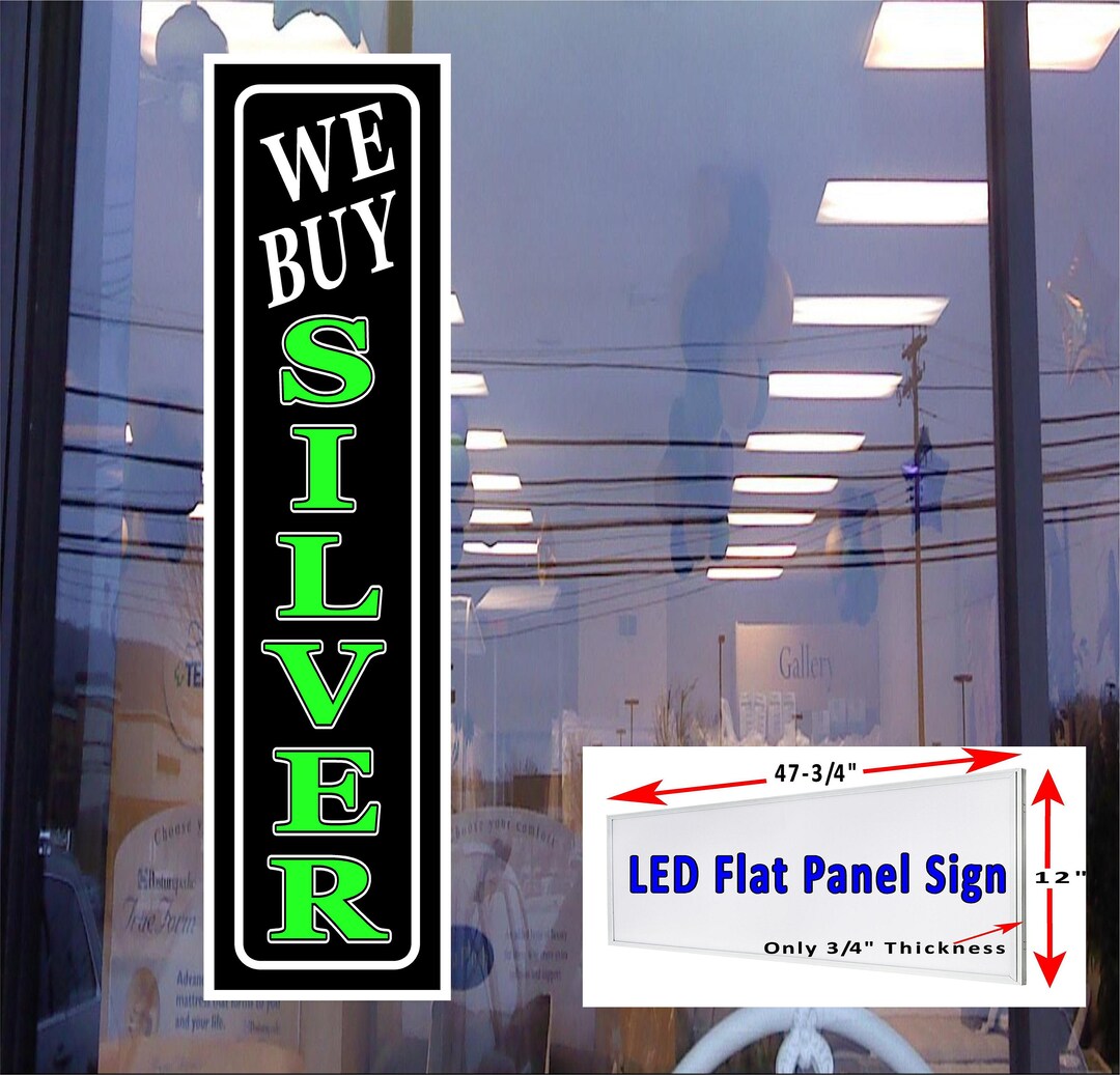 We Buy Silver Led Flat Panel Light Box Window Sign 48x12 Etsy
