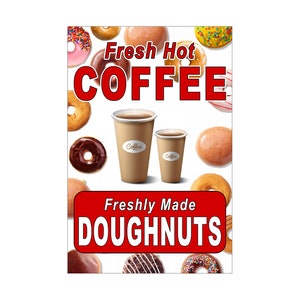 Cartel publicitario de café caliente fresco y donuts, 24.0 x 36.0 in