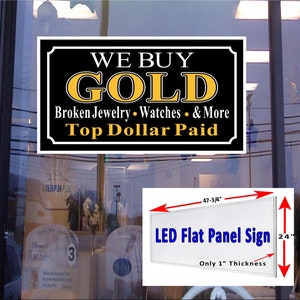 Compramos letrero de ventana de caja de luz de panel plano LED dorado 48 "x 24"